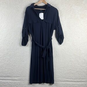 NWT Alfani Women Navy Blue 3/4 Sleeve V Neck Shirt Dress With Belt Size XL